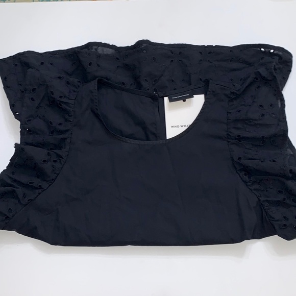 Who What Wear Target NWT black ruffle sleeve eyelet peplum blouse. - Picture 3 of 15